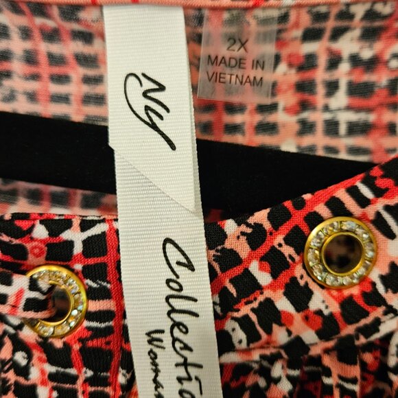 NWOT NY Collection Extended Sleeve Top with Grommets Rose Black Evolre Plaid 2X - Picture 6 of 8
